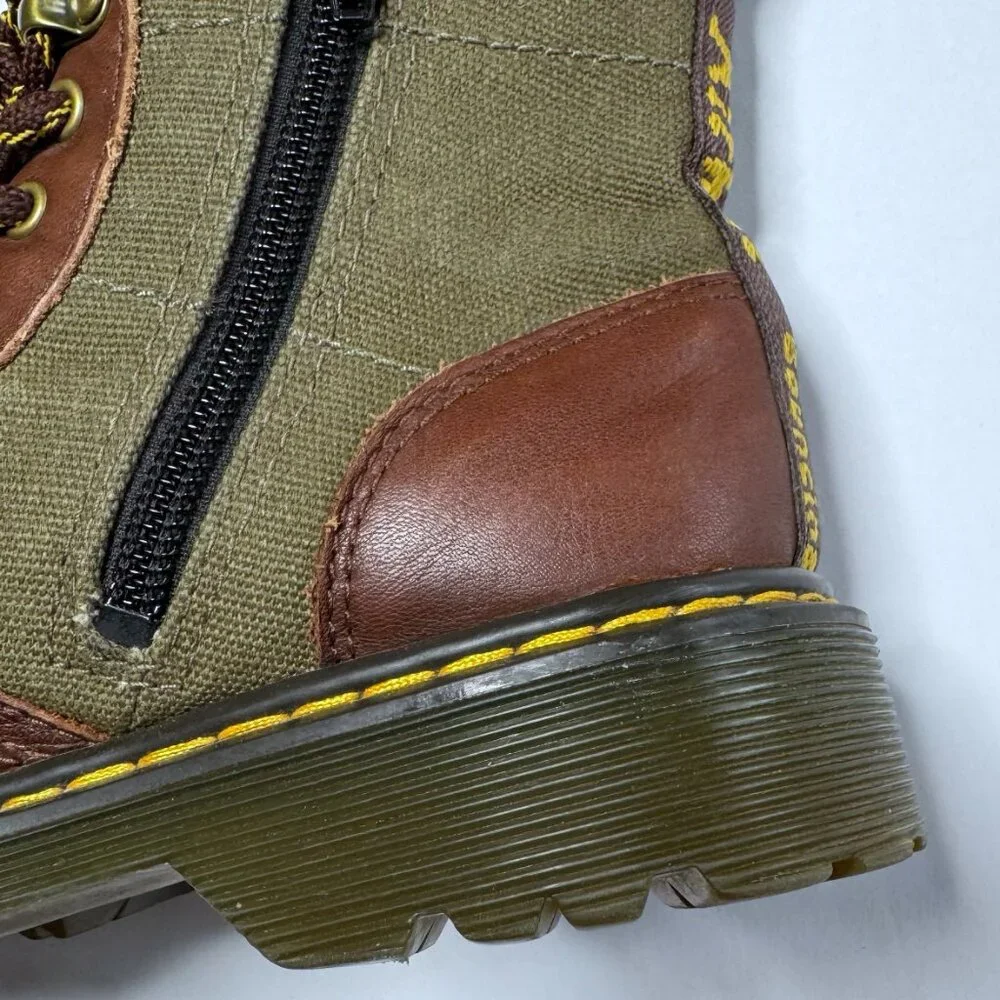 Dr. Martens Kids Size 1 Leather Canvas Lace Up Boots Flannel Lining 1460 Shoes